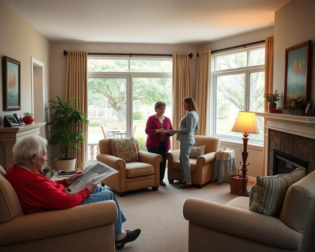 Neutral living room with sectional and stone fireplace
